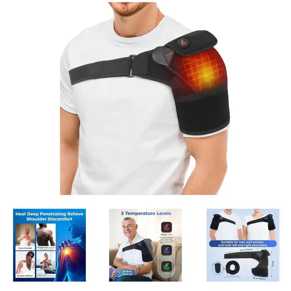 Heated Shoulder Pad, Cordless Shoulder Brace for Rotator Cuff Pain, 3 Heat
